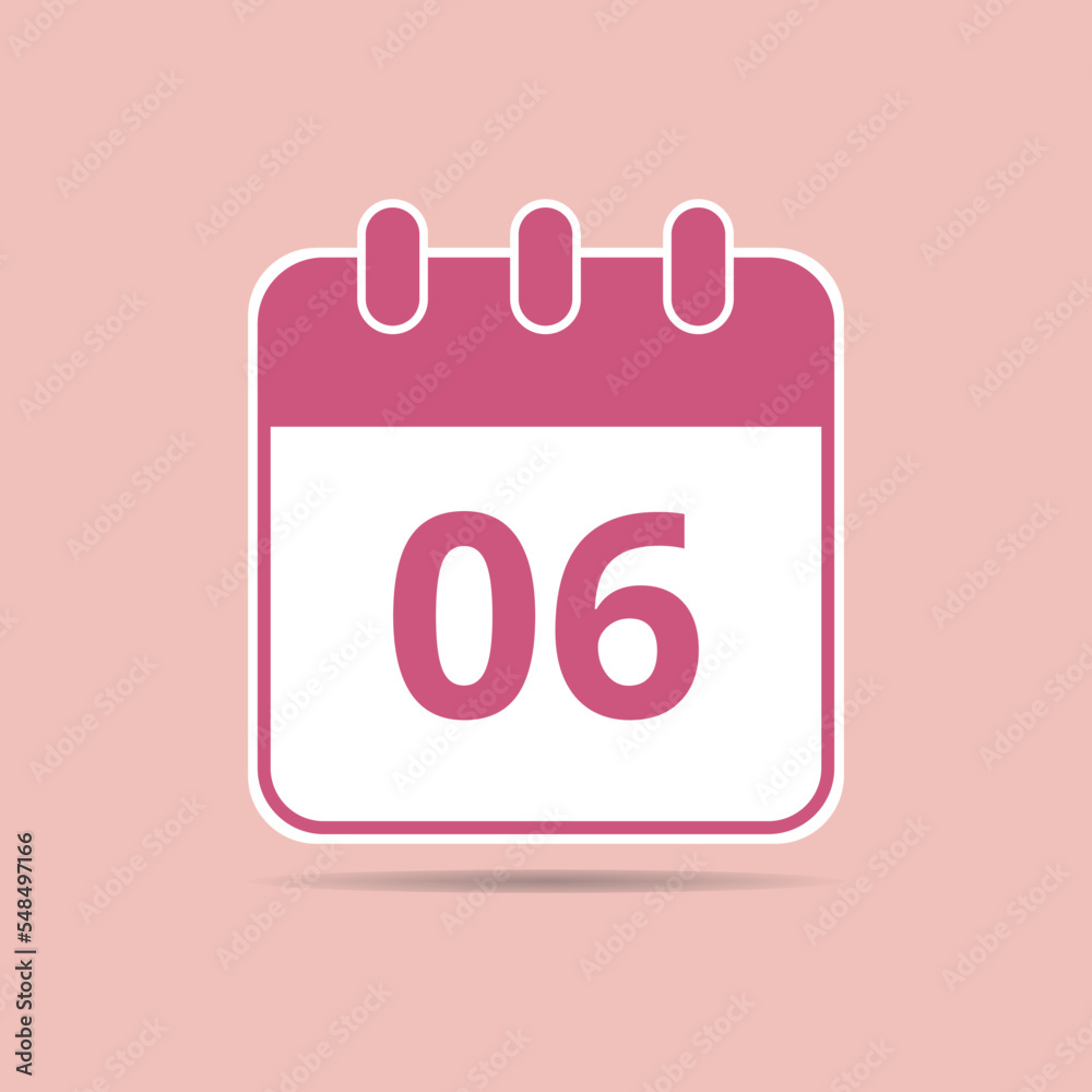 Pink calendar flat icon for meetings and important dates, date set day 06.