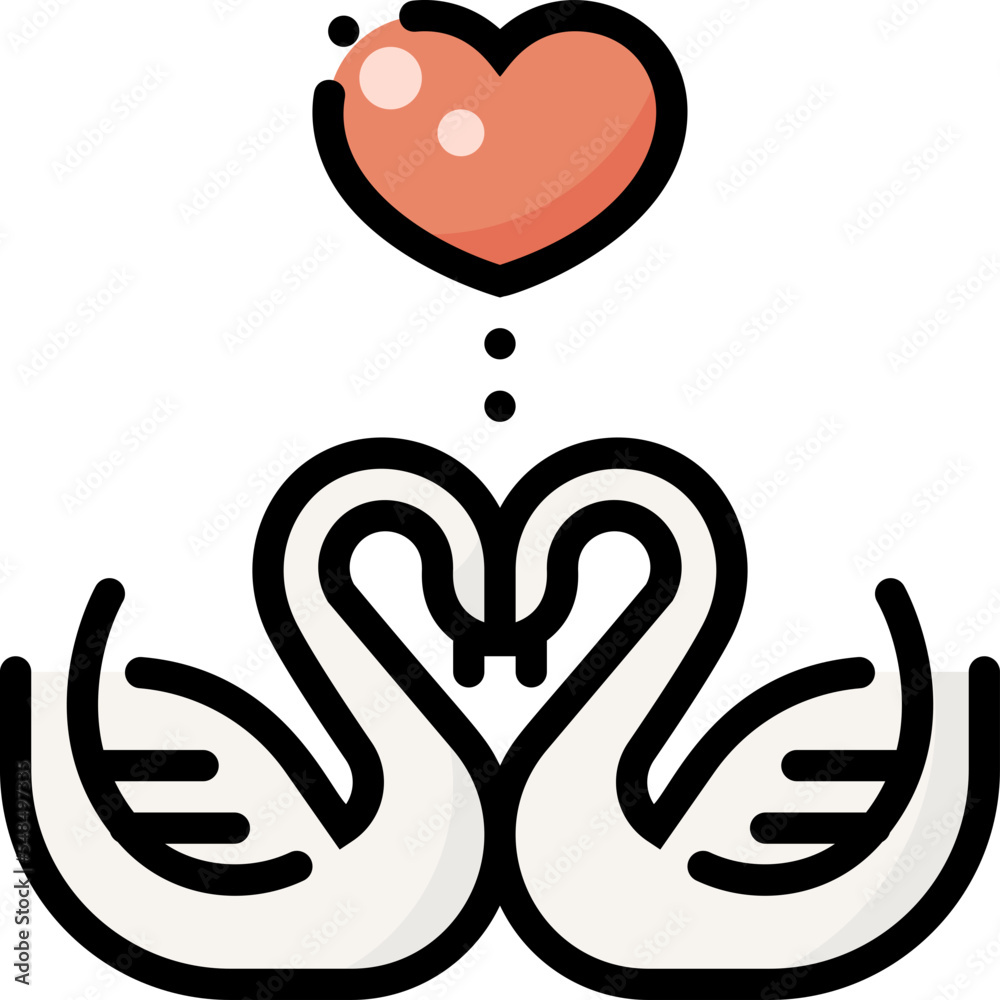 swans love filled color line icon swans love filled color line icon
