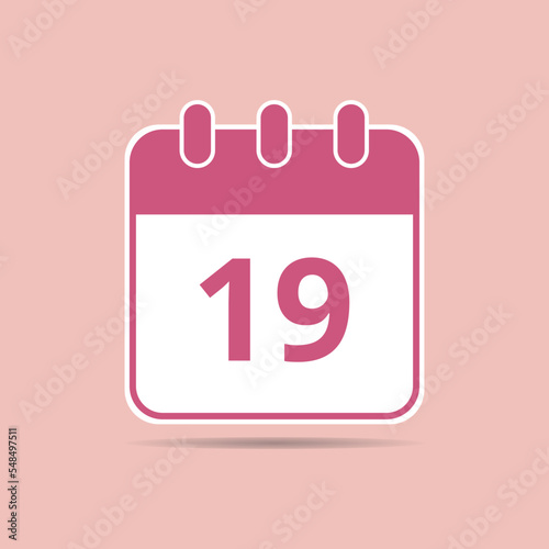 Pink calendar flat icon for meetings and important dates, date set day 19.