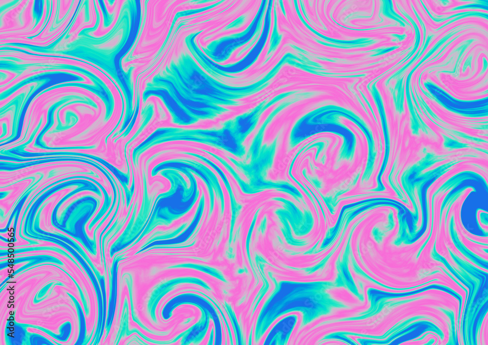 Abstract liquid swirl background, blue, pink and green color, aesthetic Illustration template design for wallpaper, poster, banner, website.