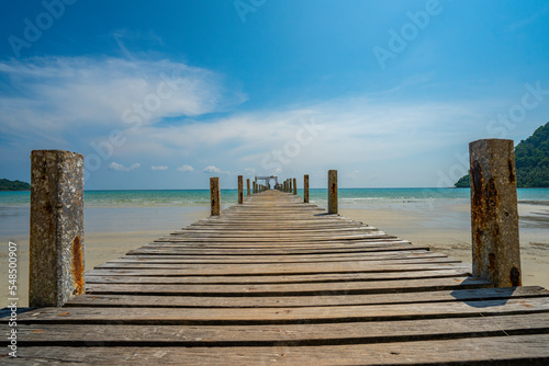 Wooden bridge over the sea. Travel and Vacation. Freedom Concept. Kood island in Trad province, Thailand © Songsak C