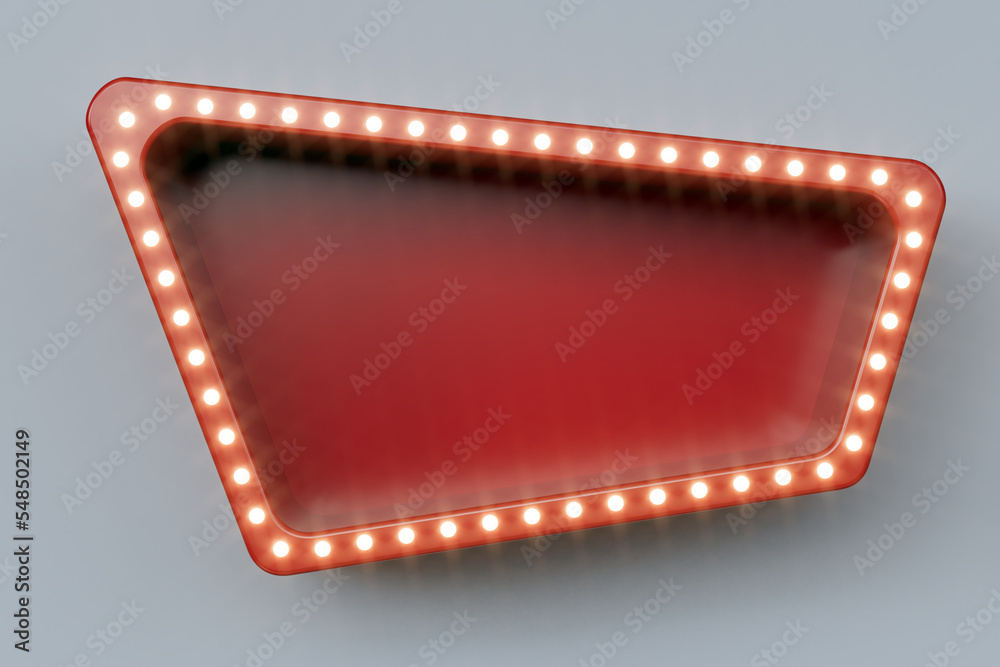 Red retro billboard with glowing neon lights - 3D Rendering
