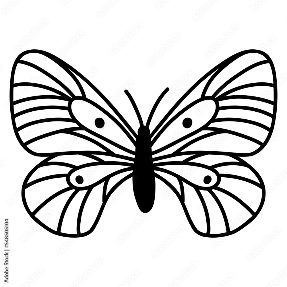 Hand drawn doodle butterfly. Vector sketch illustration, black outline art of insect for web design, icon, print, coloring page Hand drawn doodle butterfly. Vector sketch illustration, black outline art of insect for web design, icon, print, coloring page