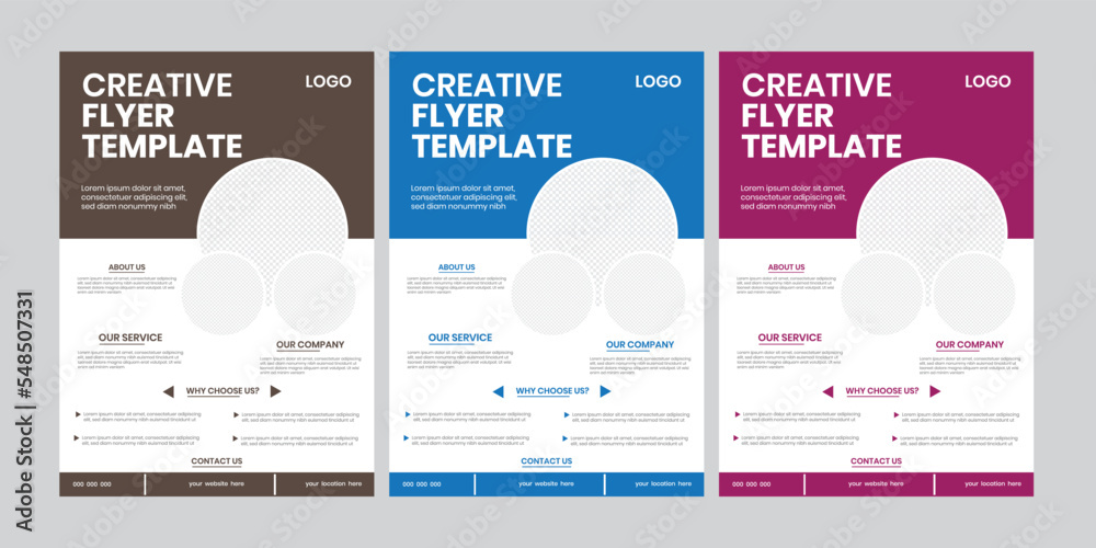 Print business flyer vector layout template. a set of 4 colourful editable perfect shapes creative leaflet concept