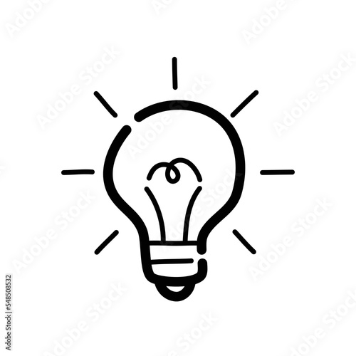 Light bulb doodle icon. Hand drawn symbol. Vector illustration.