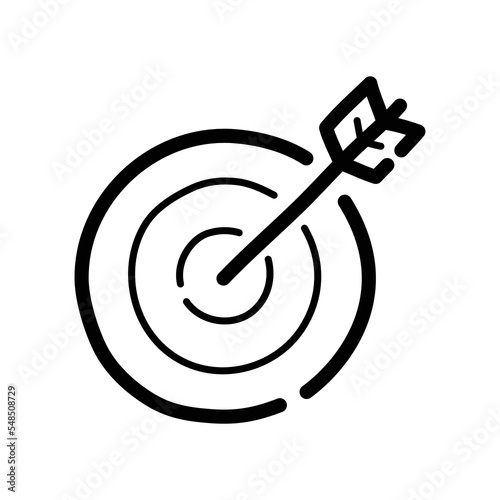 Target and arrow doodle icon. Hand drawn symbol. Vector illustration.