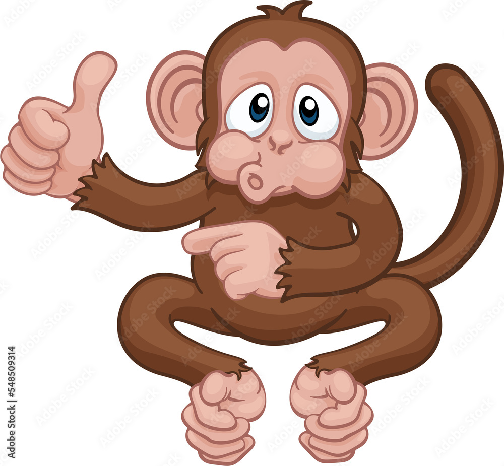 Monkey Cartoon Animal Thumbs Up and Pointing
