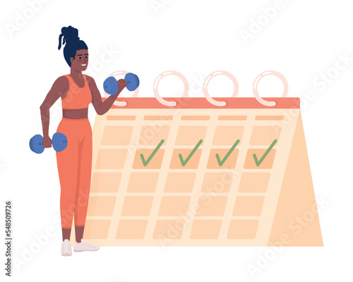 Schedule gym visiting semi flat color vector character. Editable figure. Full body person on white. Regular exercises simple cartoon style illustration for web graphic design and animation