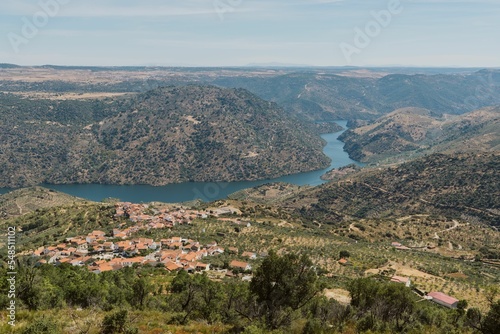 Aerial view of the winding Durao river in Portugal photo