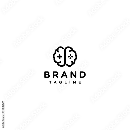 Brain Icon with Dots Joystick Buttons. Game Logo Design Dots Joystick Buttons Inside Brain Symbol.