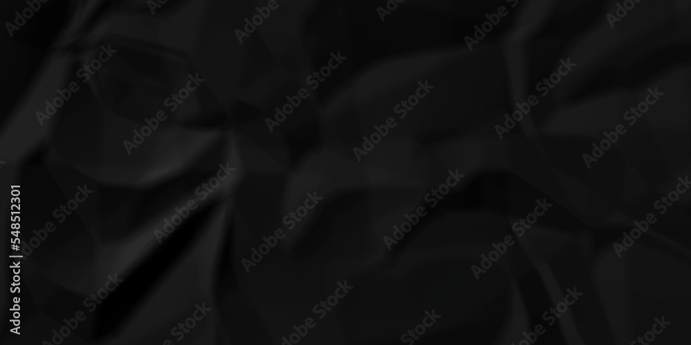 Fototapeta premium Dark Black facbric paper crumpled texture. dark black textured crumpled black paper background. panorama black paper texture background, crumpled pattern 