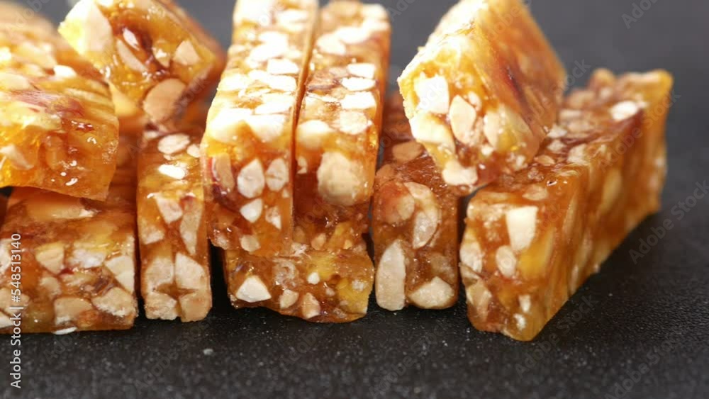 peanuts sweet bar on a plate close up peanuts sweet bar on a plate close up