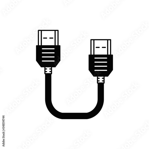 HDMI cable icon in black flat glyph, filled style isolated on white background