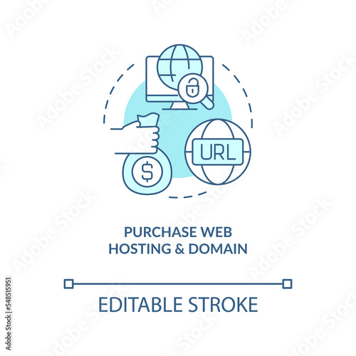 Purchase web hosting and domain turquoise concept icon. Online service abstract idea thin line illustration. Isolated outline drawing. Editable stroke. Arial, Myriad Pro-Bold fonts used