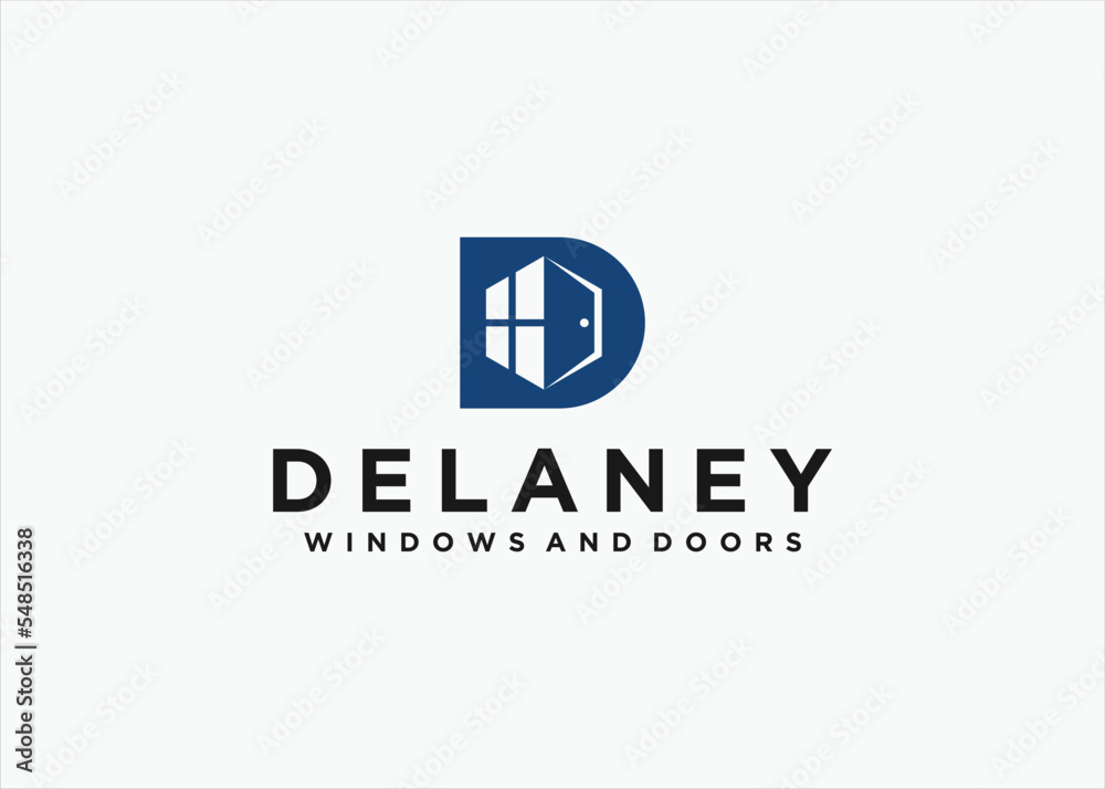 letter d with windows and doors logo design vector silhouette illustration - obrazy, fototapety, plakaty 