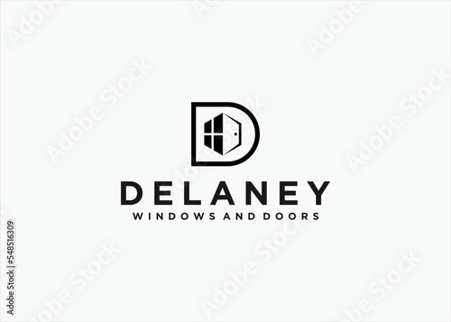 letter d with windows and doors logo design vector silhouette illustration