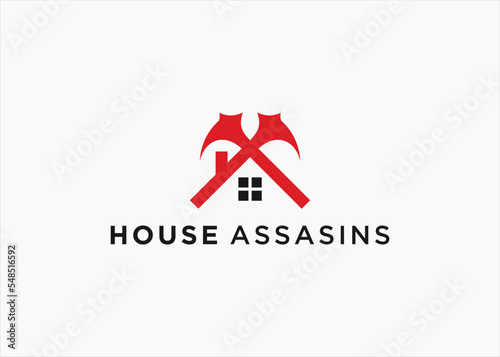 assassin house logo design vector silhouette illustration