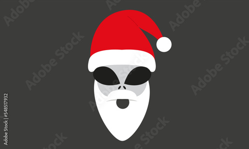 santa claus alien face extraterrestrial ufo head with santa hat christmas grey alien vector illustration on black background