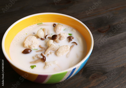 Tasty Thai Dish of Tom Kha Gai or Chicken and Galangal in Coconut Milk Soup