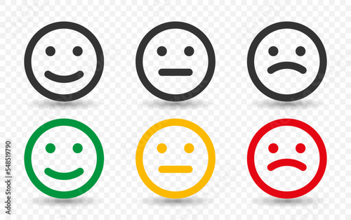 Rating Emotion Faces. Sad and Happy Mood Icons. Emoji colored flat Icons. Satisfaction Level. Feedback in form of Emotions. Vector illustration