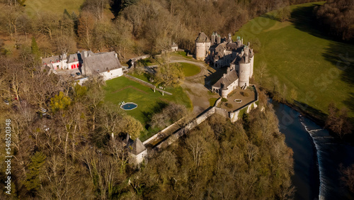 Aerial view of Walzin Castle, near Dinant, Belgium photo