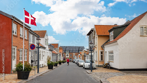Along the street in Bogense, Bogense is a harbor town on the Kattegat on northern Fyn,Denmark,Scandinavia,Europe