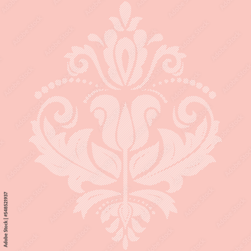 Elegant vintage pink and white ornament in classic style. Abstract traditional pattern with oriental elements. Classic vintage pattern