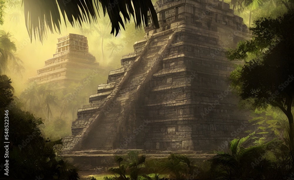 brutalist mayan temple in the jungle, mexica, tulum piramide de ...