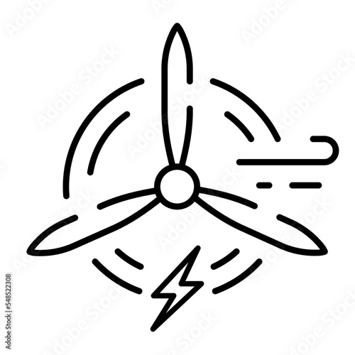 Eco Wind Turbine Green Energy Line Icon. Wind Mill Renewable Power Linear Pictogram. Ecology Generation Energy Farm Outline Icon. Ecological Windmill. Editable Stroke. Isolated Vector Illustration