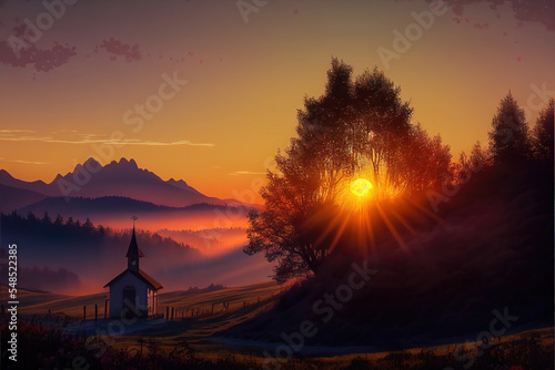 AI generated image of sunrise in Slovenia