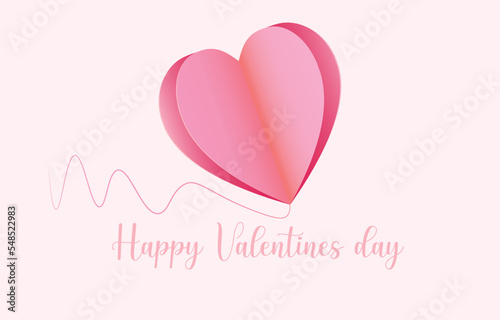 Paper cut elements in shape of heart flying on pink and sweet background. Vector symbols of love for Happy Valentine's Day, birthday greeting card design.