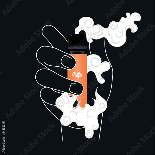 Fototapeta Naklejka Na Ścianę i Meble -  Hand holding an orange electronic cigarette icon Vector illustration