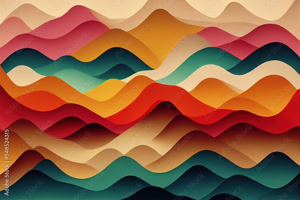 Abstract paper cut wave colorful vintage bacground Generative AI
