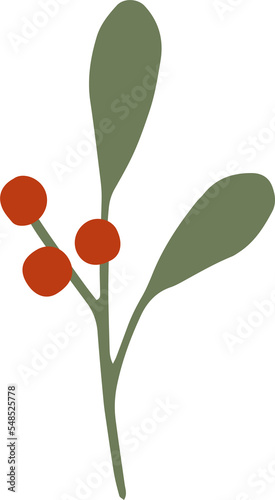 Christmas flower botanical clipart illustration in flat cartoon style. Merry Christmas and Happy New year floral evergreen element, isolated