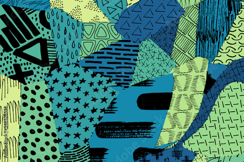 Abstract black strokes, Hand sketched Vector Pattern. Retro abstract pattern in geometric style. Abstract multicolored geometric pattern.	