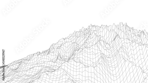Abstract vector wireframe landscape background. Cyberspace grid. 3d technology wireframe vector illustration. Digital wireframe landscape for presentations.
