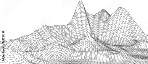Abstract vector wireframe landscape background. Cyberspace grid. 3d technology wireframe vector illustration. Digital wireframe landscape for presentations.
