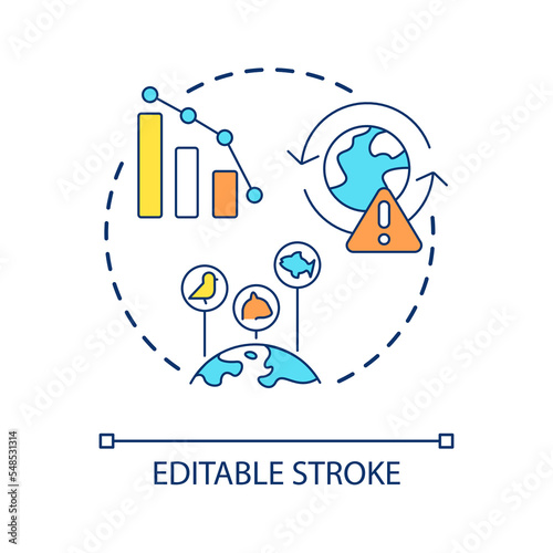 Biodiversity loss concept icon. Environmental challenge. Sustainable development issue abstract idea thin line illustration. Isolated outline drawing. Editable stroke. Arial font used