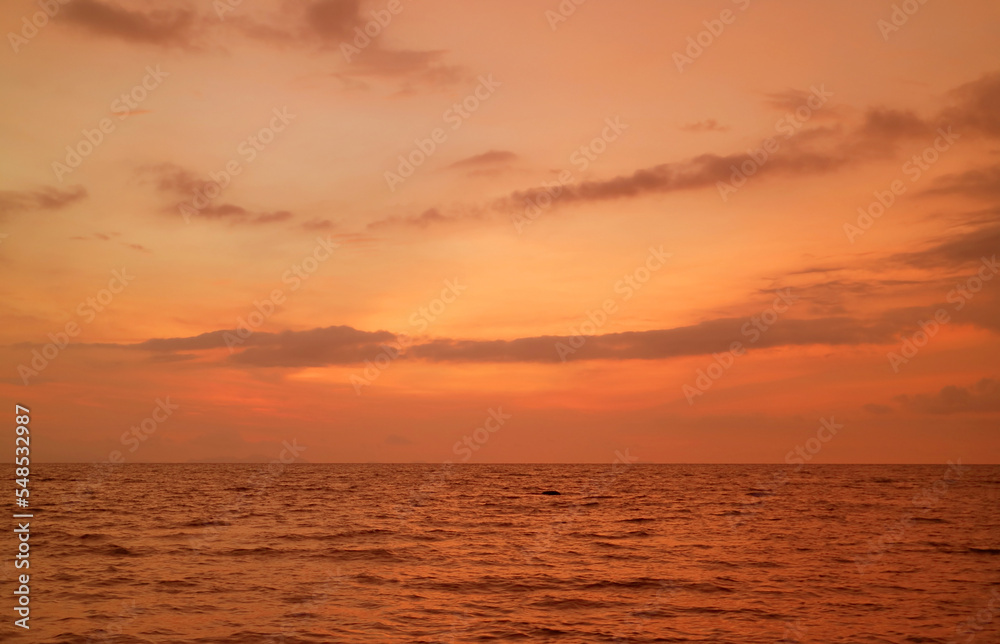 Surreal Pop Art of Gradient Orange Colored Seascape before Sunrise