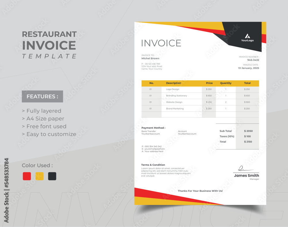 Invoice Template Design, A Professional & Modern Invoice Template, professional and modern minimal business invoice template, price list
