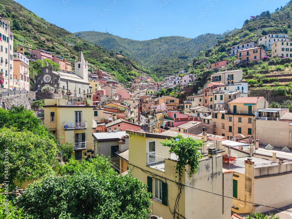 Manarola village in the Ligurian hinterland with historic structures