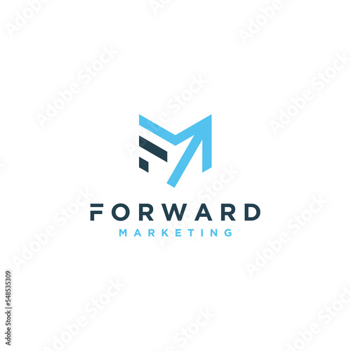 Monogram logo design as F stacked and M forward up arrow