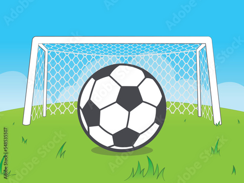 Cartoon football field with goal and soccer ball