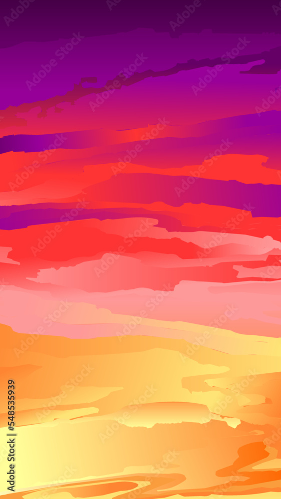 Fototapeta premium Magenta sunset vector illustration. Sunset sky vector for graphic, wallpaper, resources, business, design or decoration. Magenta red orange sunset vector illustration. Vertical landscape sky