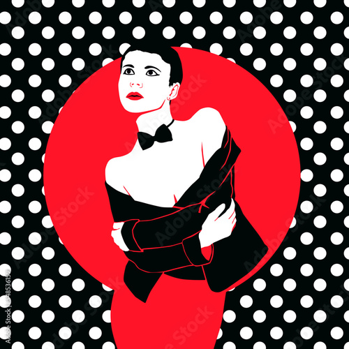 Fashion minimal flat vector illustration glamor retro Paris Lady. 