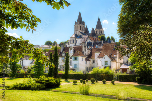 From the Public Garden in Loches, Loire Valley, France, Looking towards the Church of Saint-Ours photo