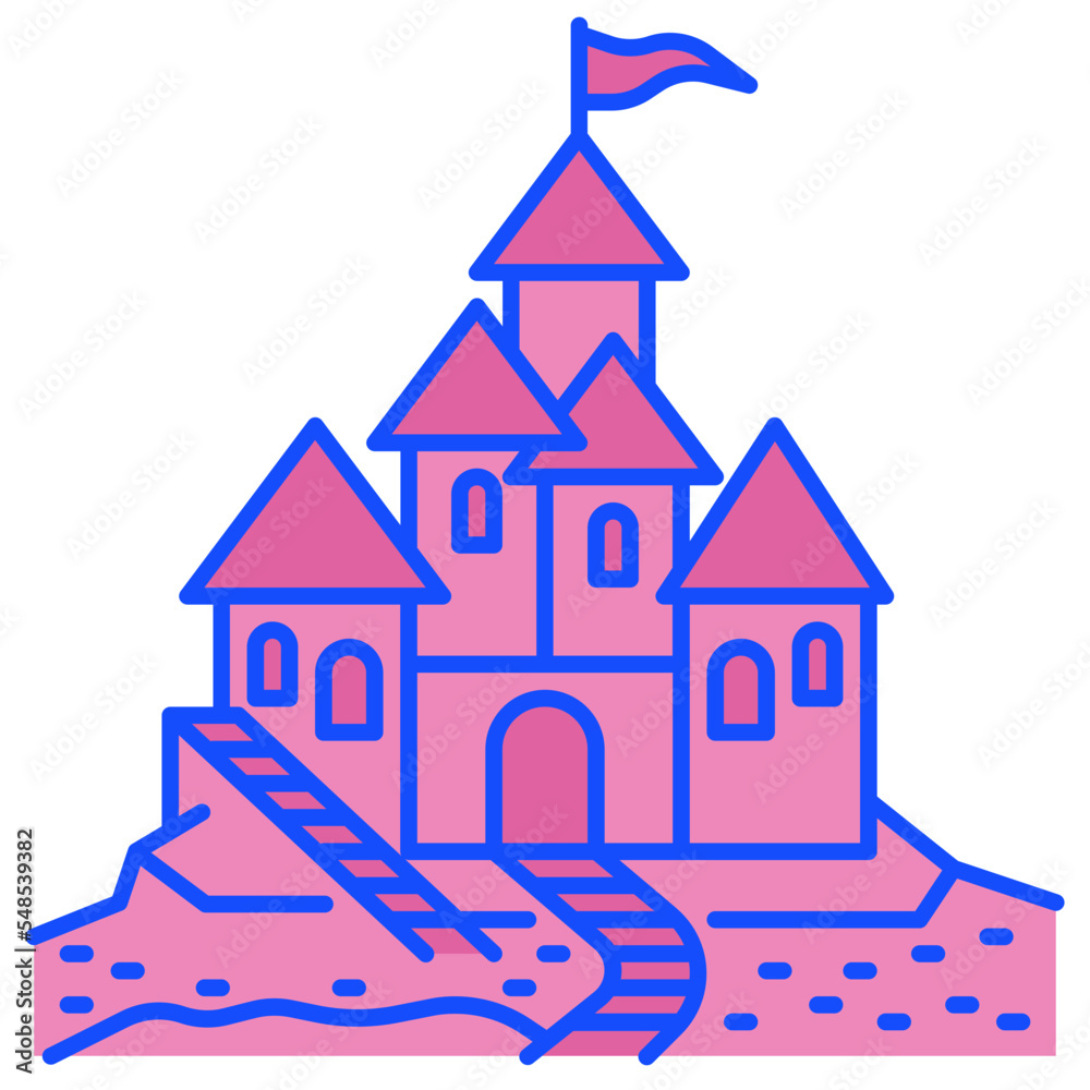 sand castle blue line icon