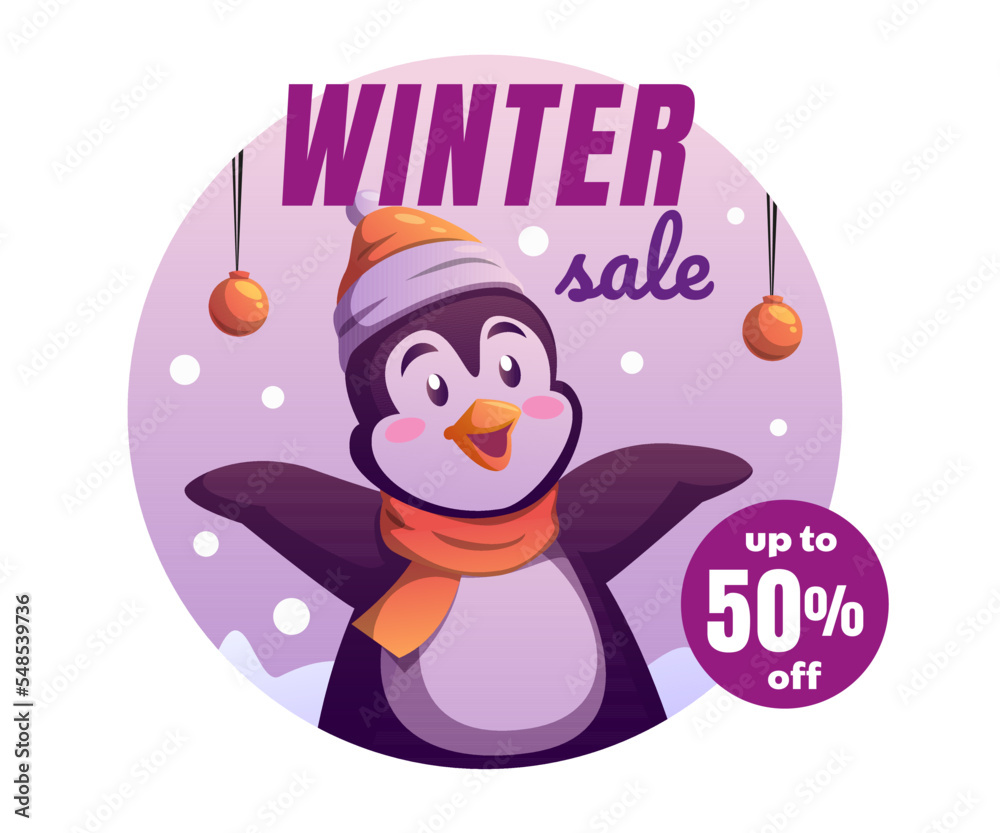 flat vertical winter sale poster template with Penguin flat vertical winter sale poster template with Penguin