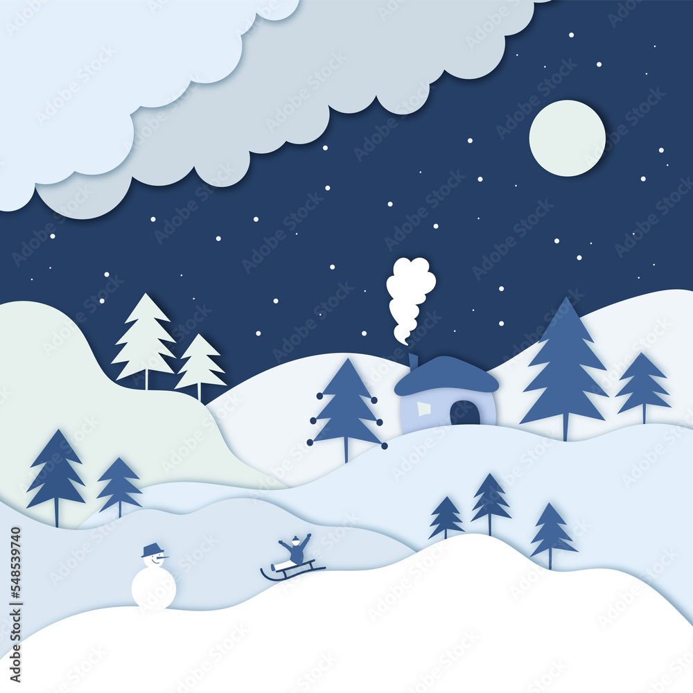 Fototapeta premium Paper cut Merry Chrismas greeting card 