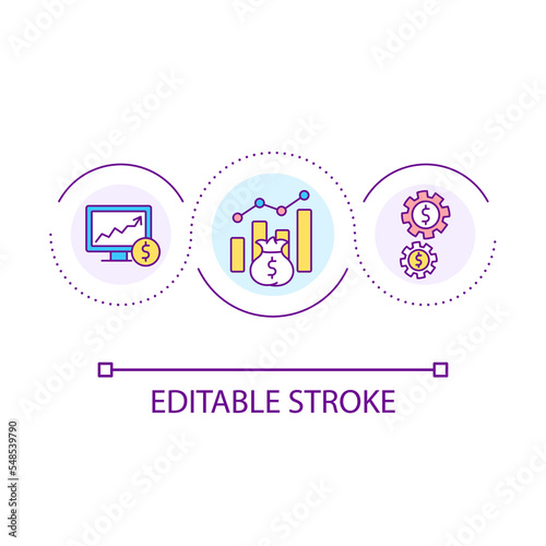 Revenue growth loop concept icon. Profitable business. Increase income. Boost financial success abstract idea thin line illustration. Isolated outline drawing. Editable stroke. Arial font used
